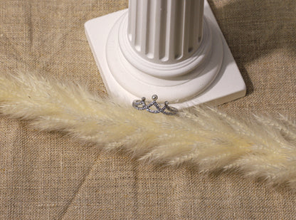 edoa Dainty Pearl Crown Minimalist Silver Ring
