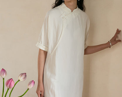edoa Half Sleeves Silk Linen Blend Qipao