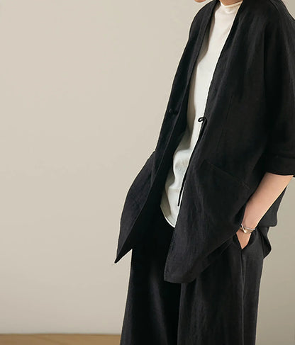 edoa Black Heavy Weight Linen Jacket