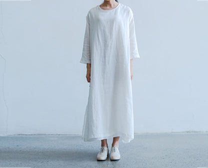 edoa White Ramie Layered Dress 