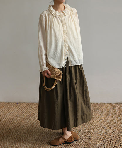 edoa Victorian Inspired Cotton Ruffle Blouse