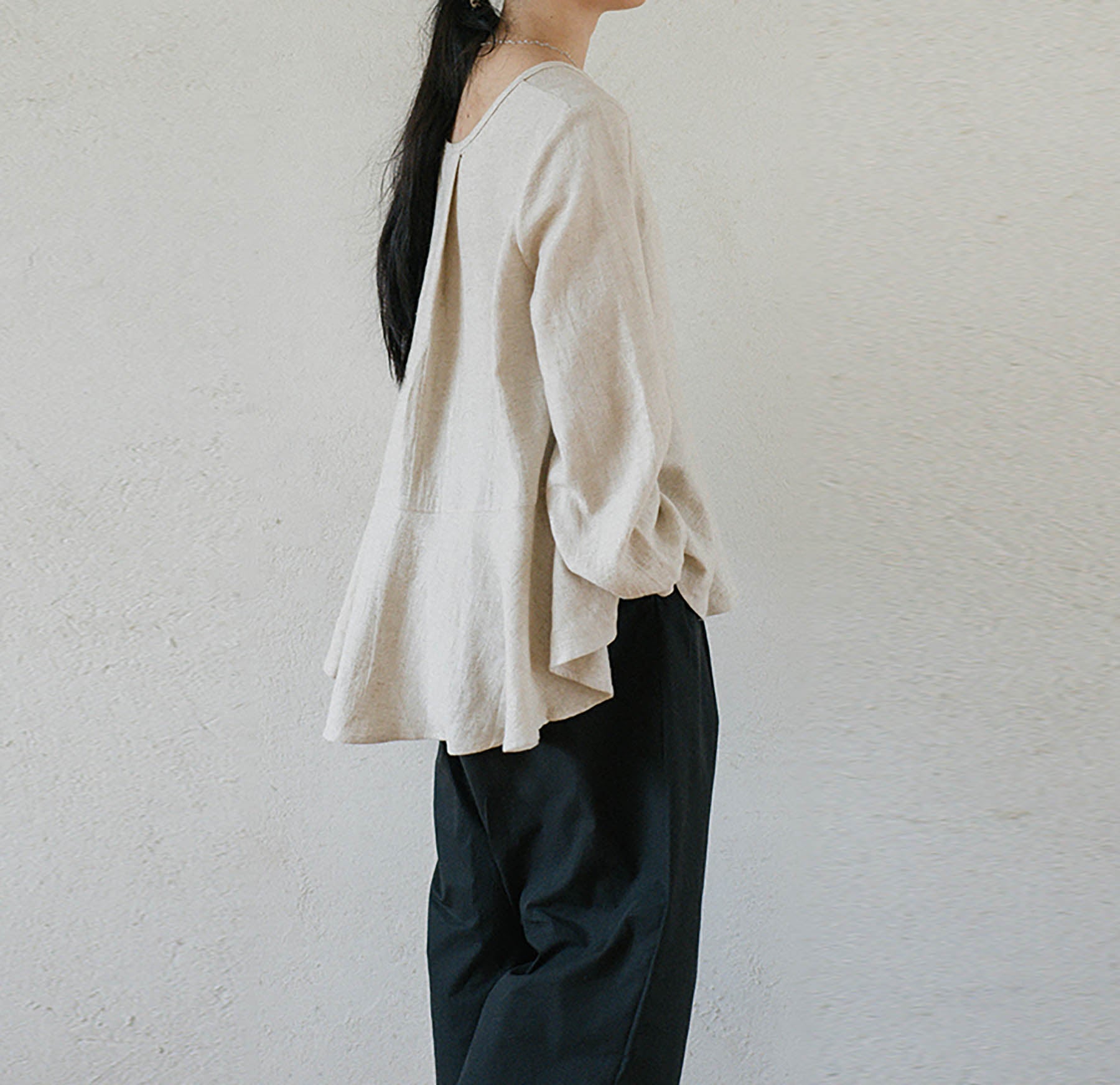 EDOA Romantic Ruffle Flax Linen Blouse