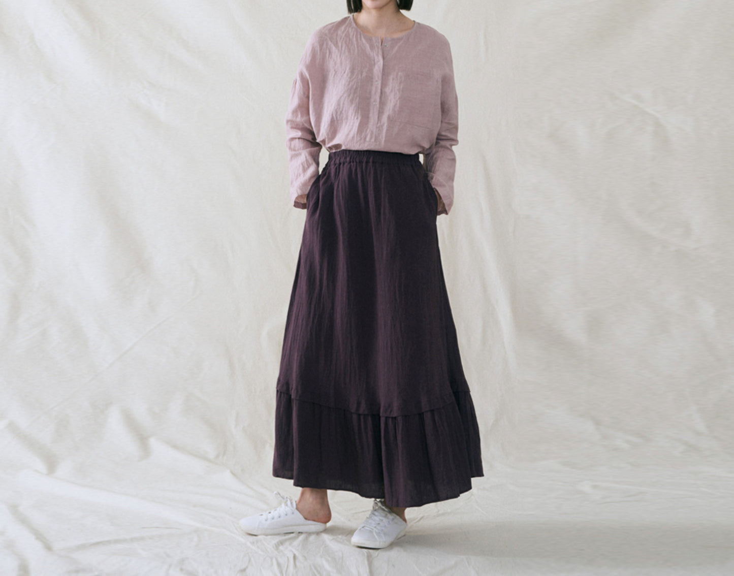edoa Washed Linen Edwardian Walk Skirt