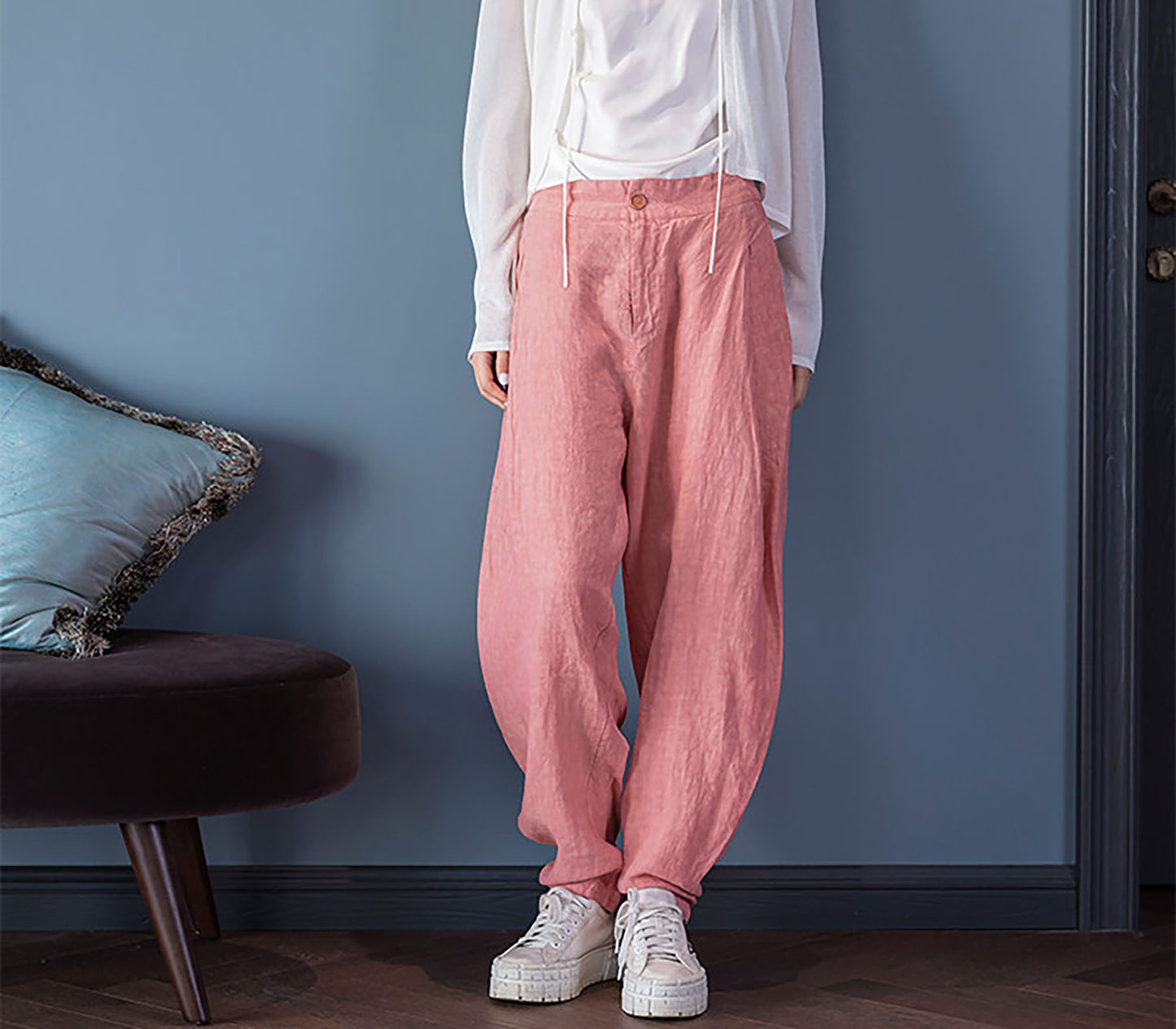 edoa Loose Fitting Tapered Linen Pants