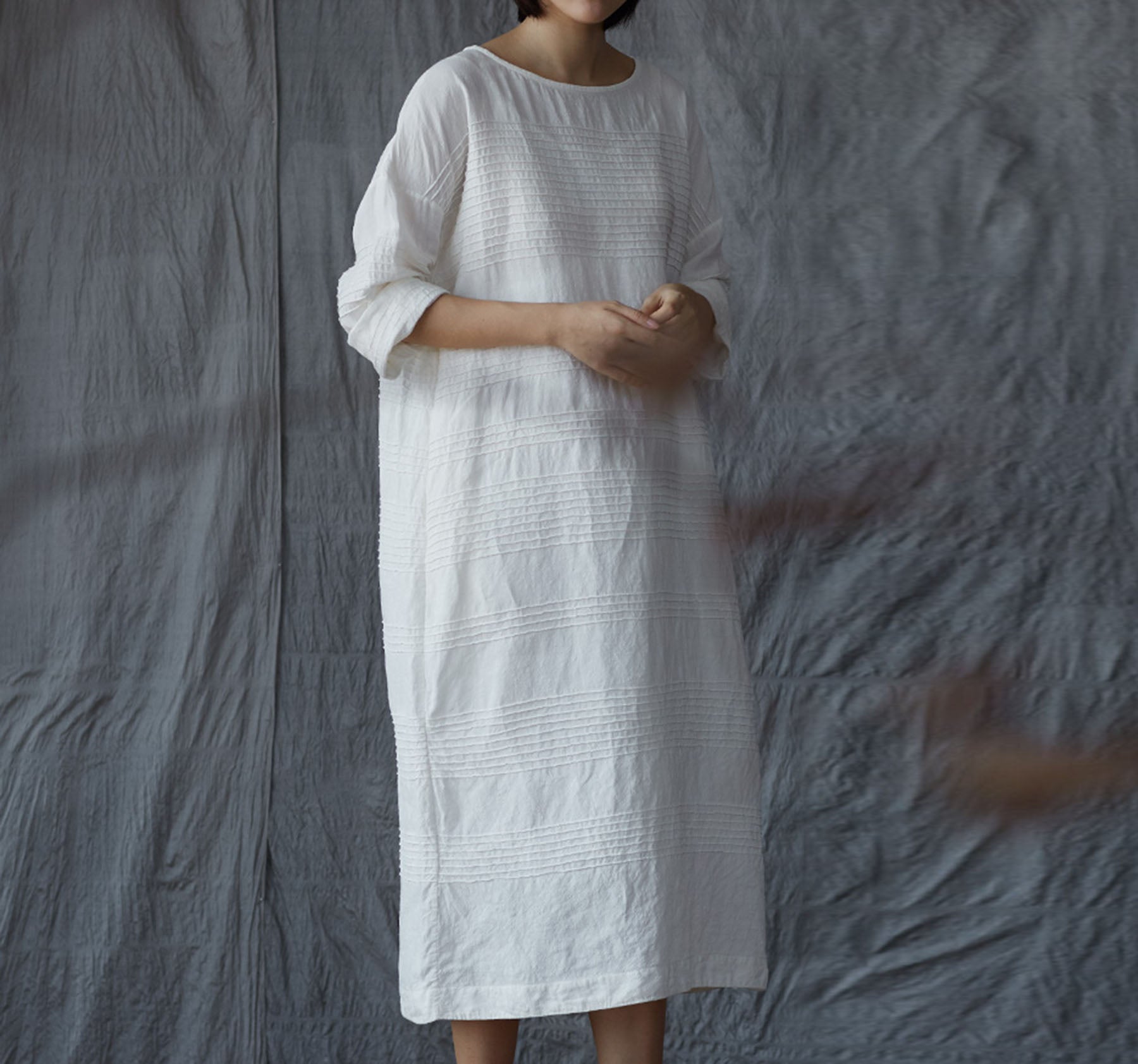 edoa Hand Horizontal Pintucked Cocoon Dress