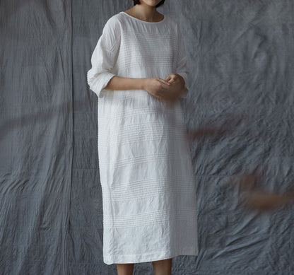edoa Hand Horizontal Pintucked Cocoon Dress