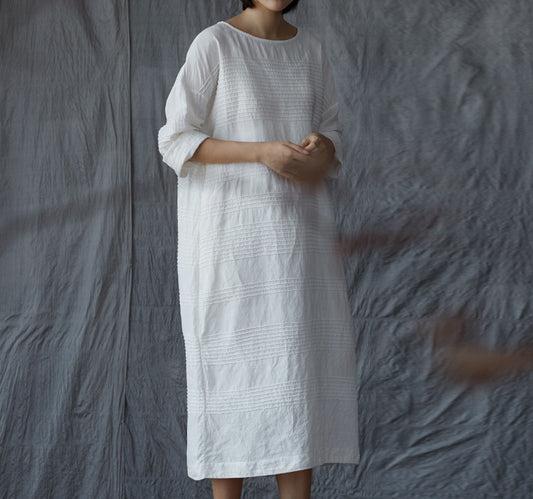 edoa Hand Horizontal Pintucked Cocoon Dress