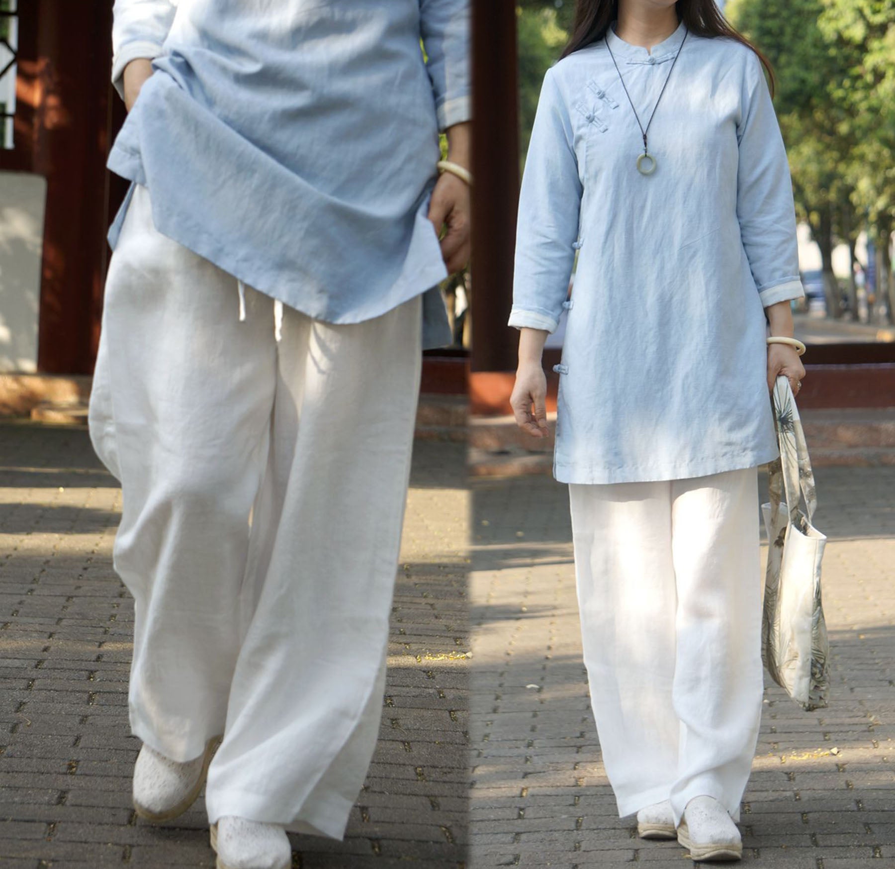 edoa Washed Linen Wide Leg Pants