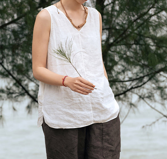 edoa Linen Sleeveless Swing Top