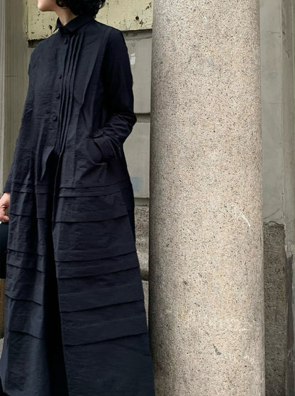 edoa Paper Cotton Pintuck Pleated Medieval Shirt Dress