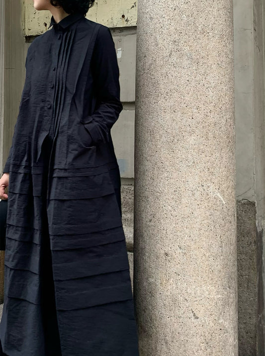 edoa Paper Cotton Pintuck Pleated Medieval Shirt Dress