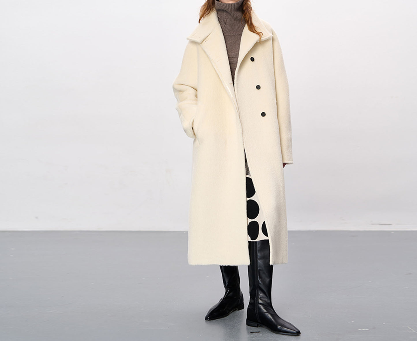 edoa Suri Alpaca Funnel Neck Cocoon Coat 