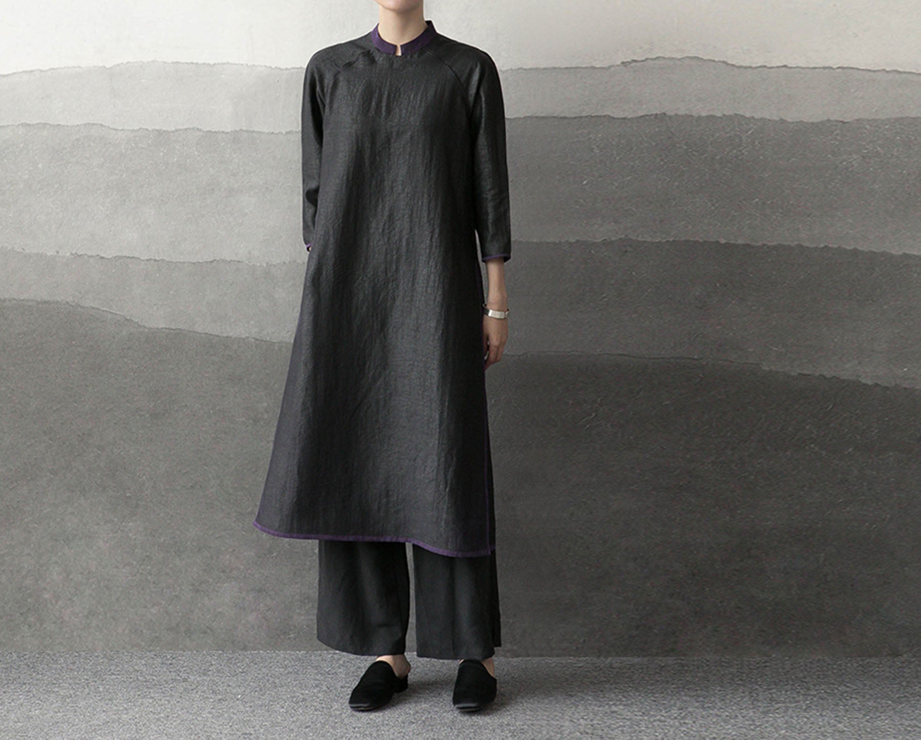edoa Cracked Mud Silk A-line Qipao 