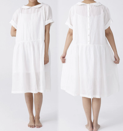 edoa Washed Ramie Peter Pan Collar Dress