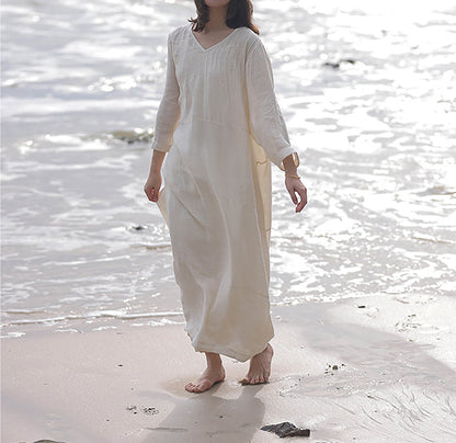 edoa Oversized Hand Pintucked Linen Ankle-length Dress