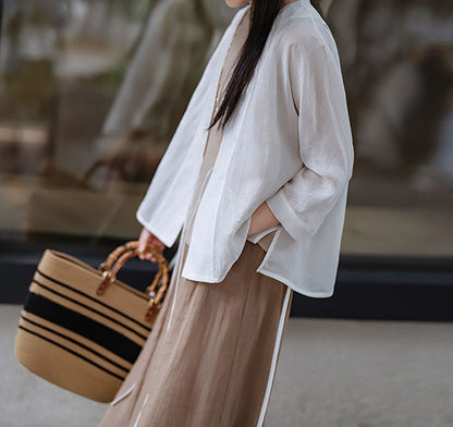 edoa White Gauzy Ramie Hanfu Jacket 