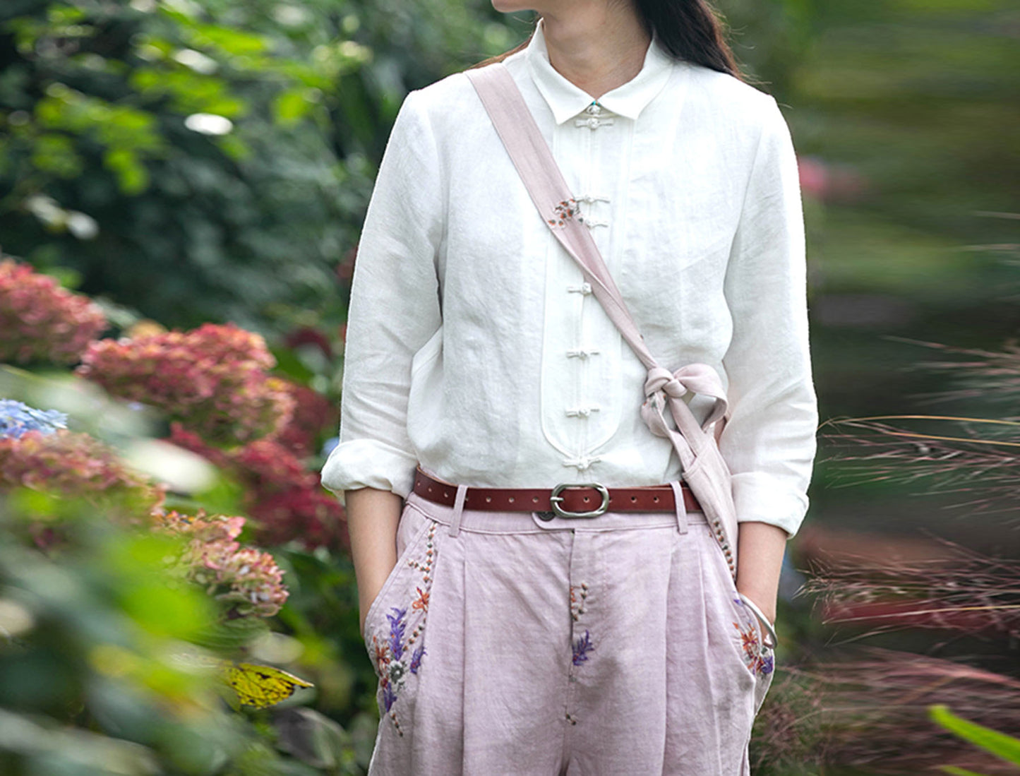 edoa Washed Linen Modified Chinese Blouse