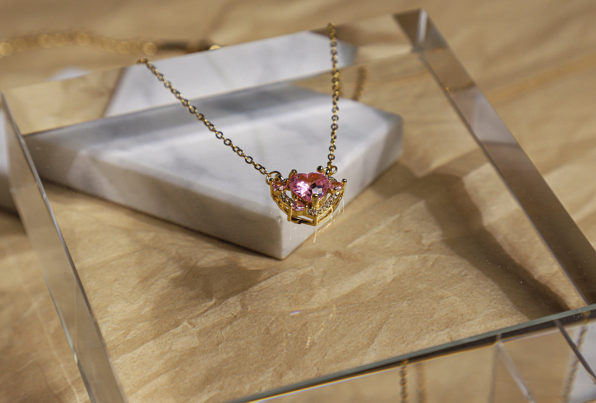 edoa Pink Sweetheart Pendant Crystal Necklace