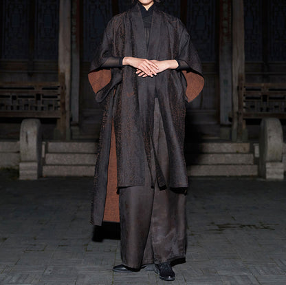 edoa Loose Fitting Cracked Mud Silk Coat