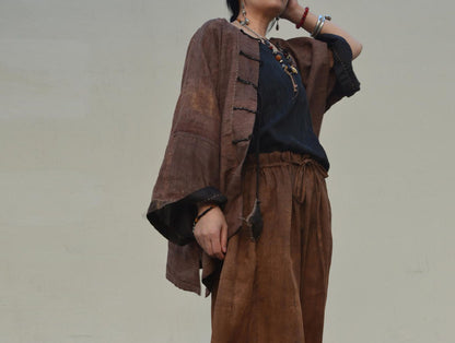 edoa Reversible Mud Tussah Silk Chinese Coat