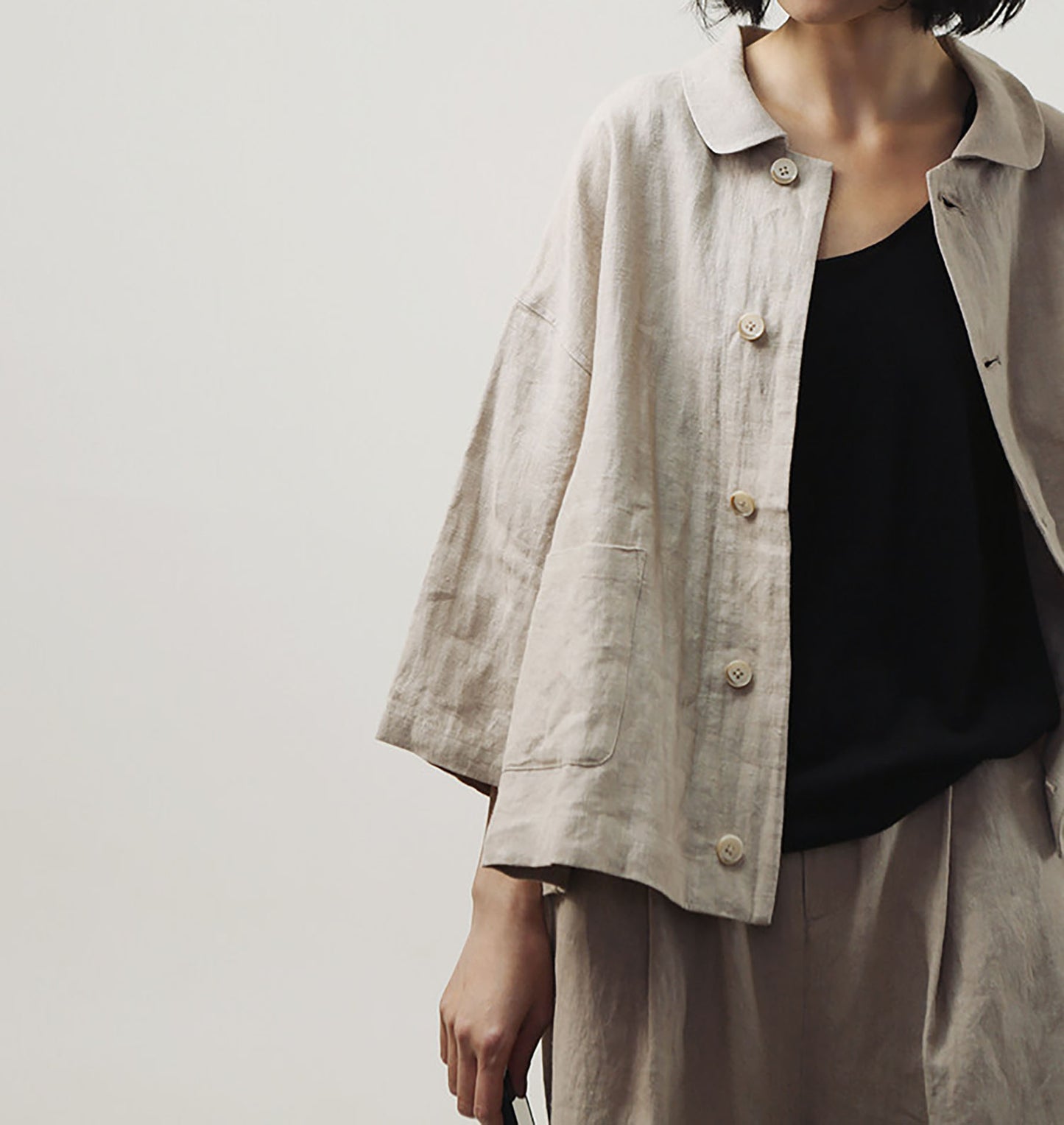 edoa Spring Loose Linen Short Jacket