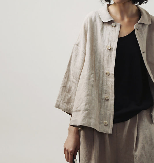 edoa Spring Loose Linen Short Jacket