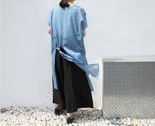 edoa V-neck Ramie Tunic with Joined panels