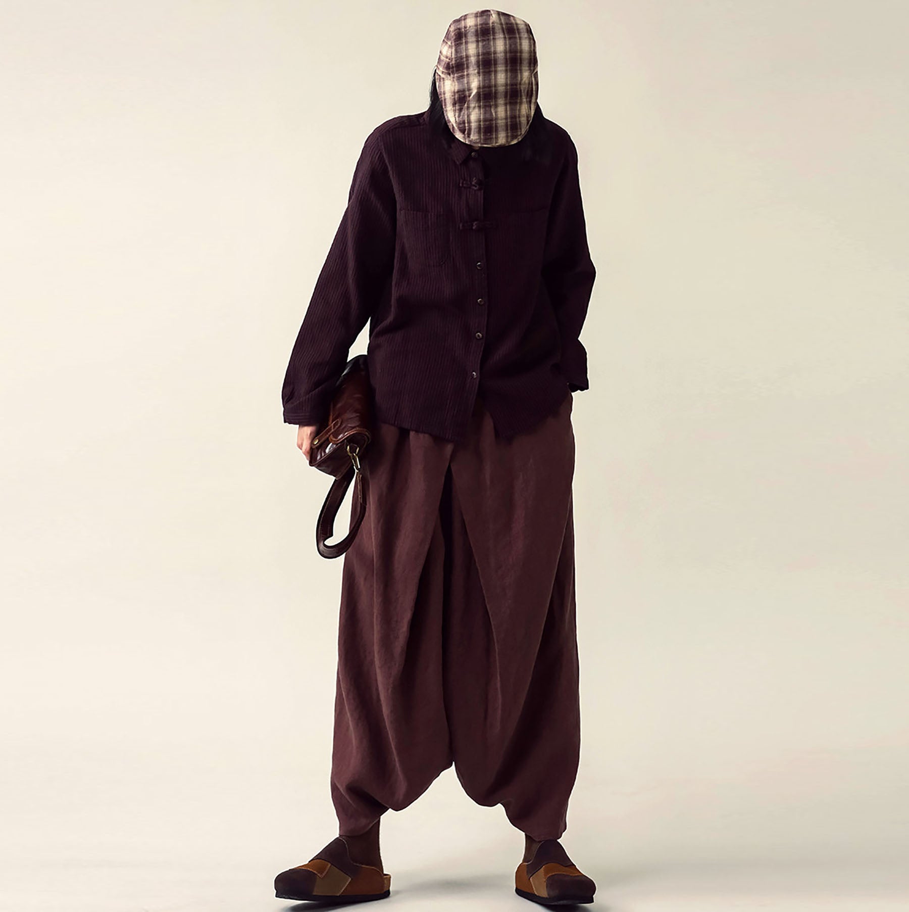 edoa Loose Drop Crotch Heavy Weight Linen Harem Pants