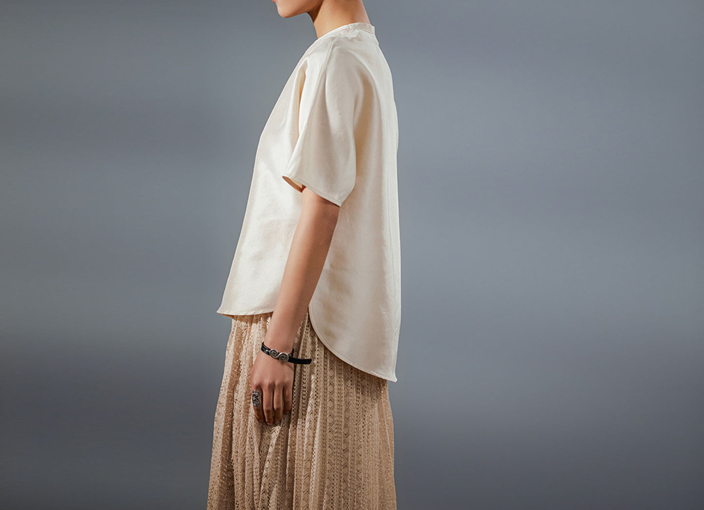 edoa Dupioni Silk Modified Qipao Half Sleeve Top