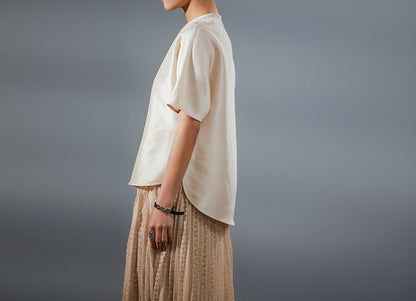 edoa Dupioni Silk Modified Qipao Half Sleeve Top