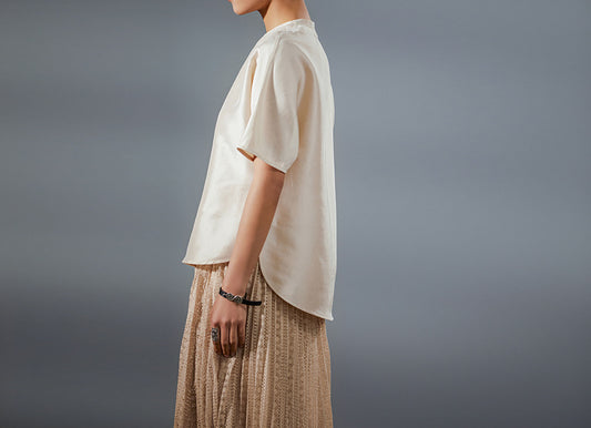 edoa Dupioni Silk Modified Qipao Half Sleeve Top