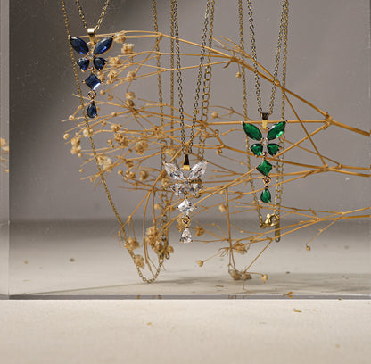 edoa Minimalist Birthstone Butterfly Pendant Necklace