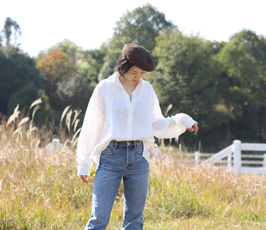 edoa Oversizecd Classic Linen Button Uo Shirt