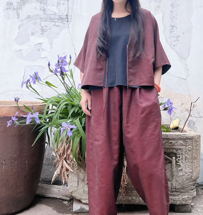 edoa Burgundy Reversible Mud Silk Set