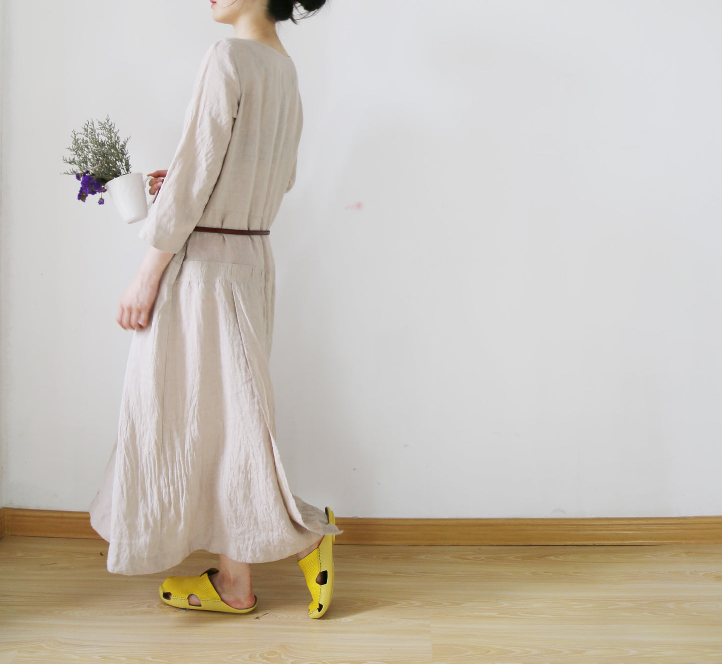 edoa Low Waist Washed Linen Dress 