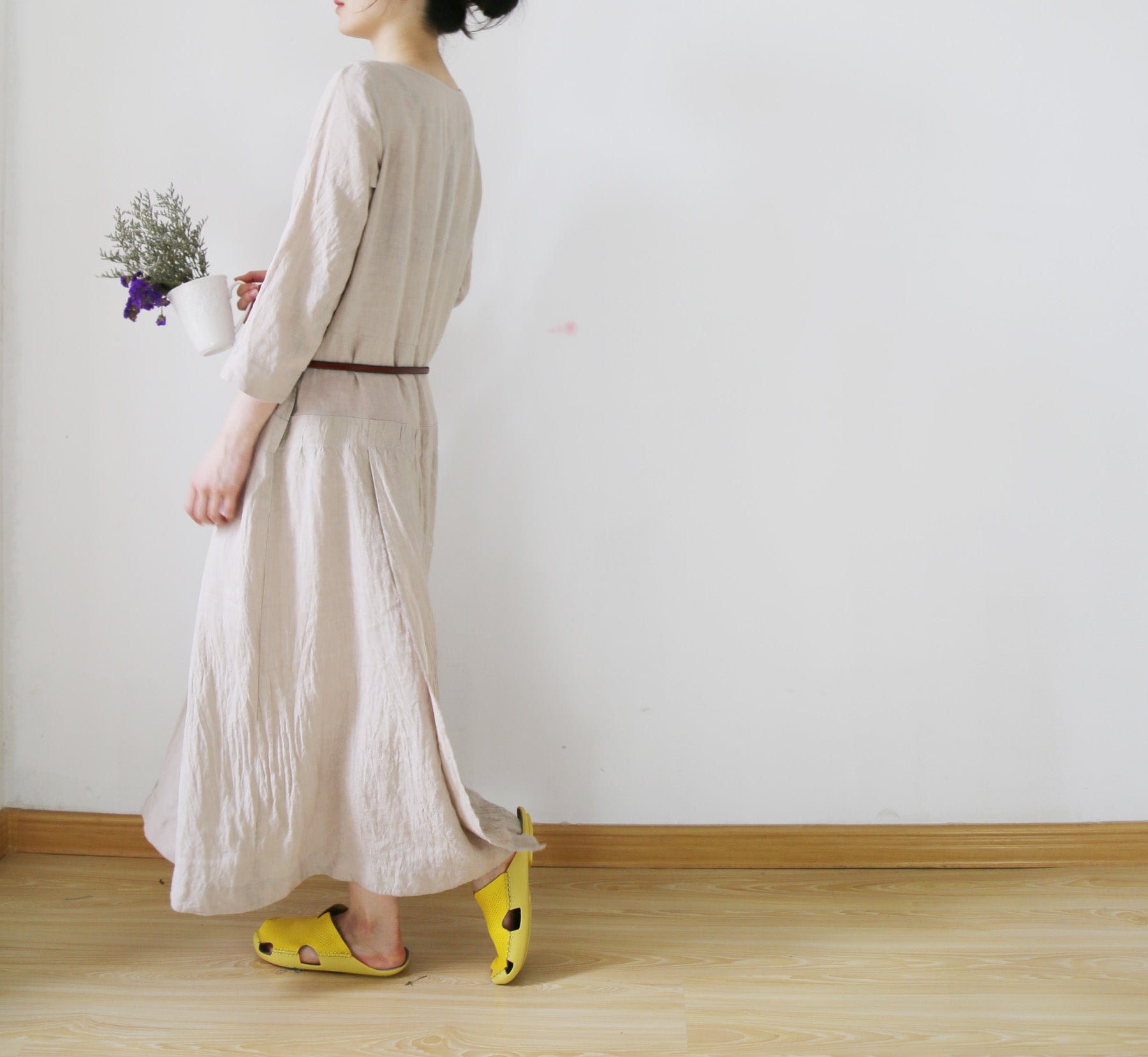 edoa Low Waist Washed Linen Dress 