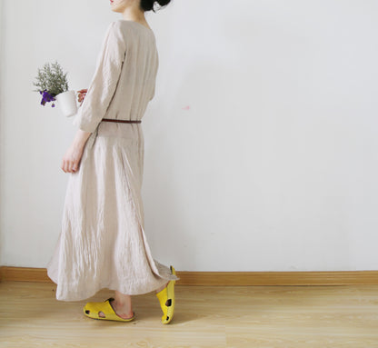 edoa Low Waist Washed Linen Dress 
