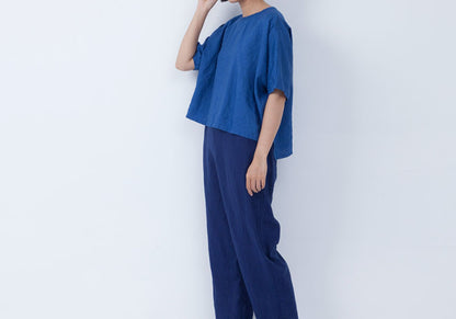 edoa Loose Fitting Linen Tunic Top