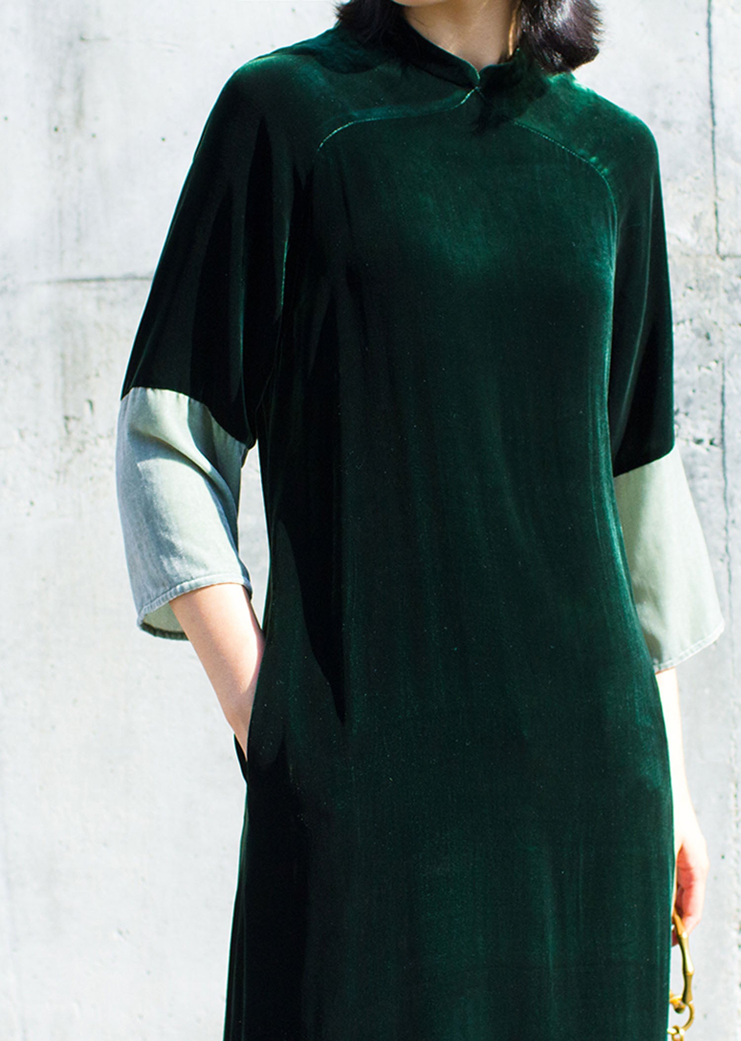 edoa Two Tone Silk Velvet Modified Qipao