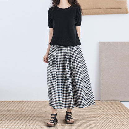 edoa Yarn Dyed Linen Gingham Skirt