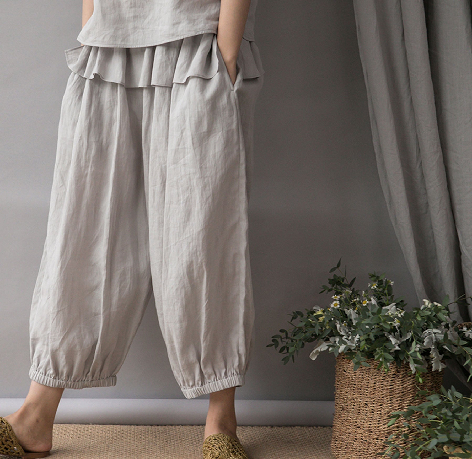 edoa Thin Ramie Lattern Pants