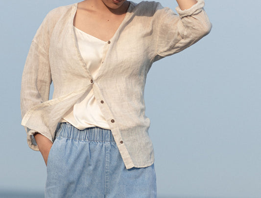 edoa Gauzy Linen Cardigan Blouse