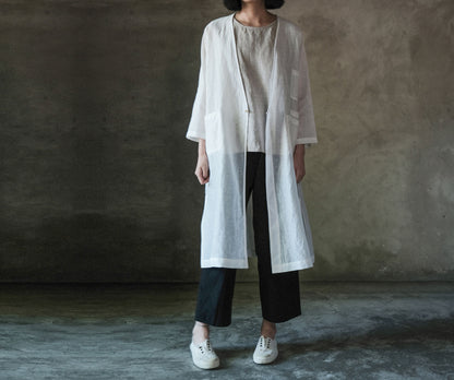 edoa Silk Linen Blend 3/4 Sleeve Dust Coat 