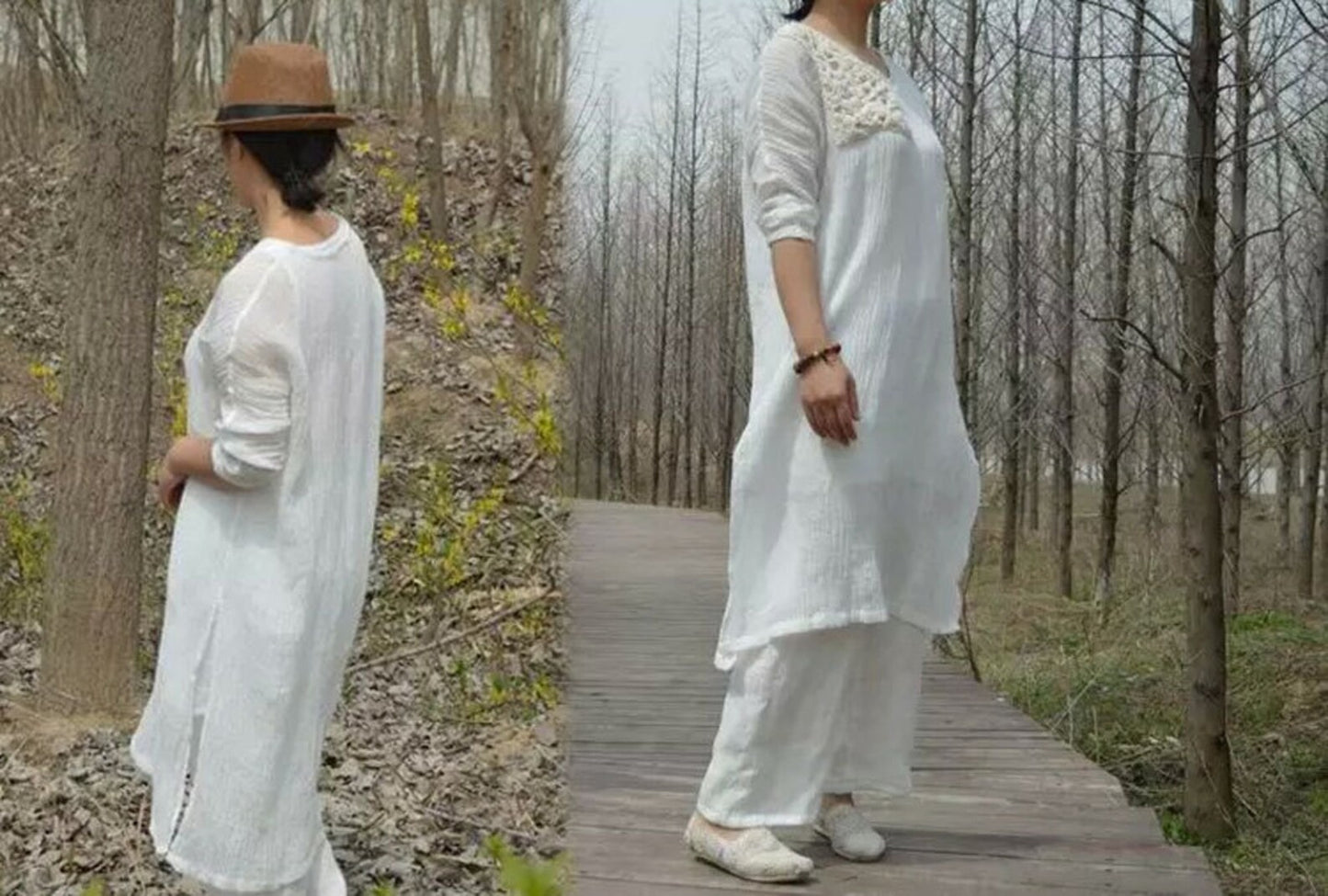 Layered Thin Linen Gauze Wide-legs Pants pa0125 256