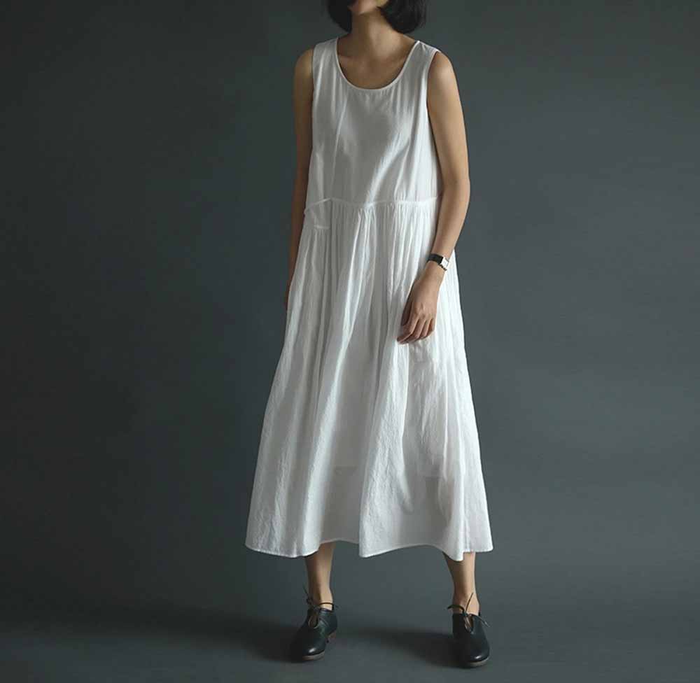 edoa Cotton Gathering Asymmetric Sleeveless Dress