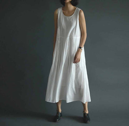 edoa Cotton Gathering Asymmetric Sleeveless Dress