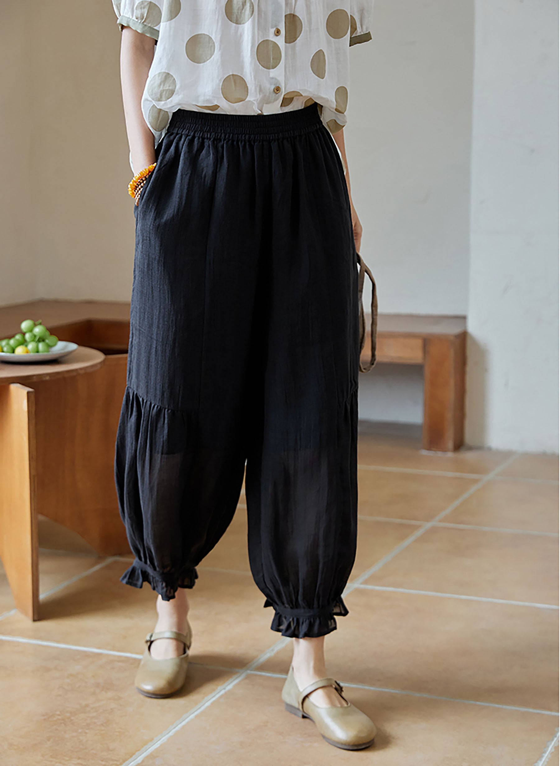 edoa High Counted Ramie Gathered Pants