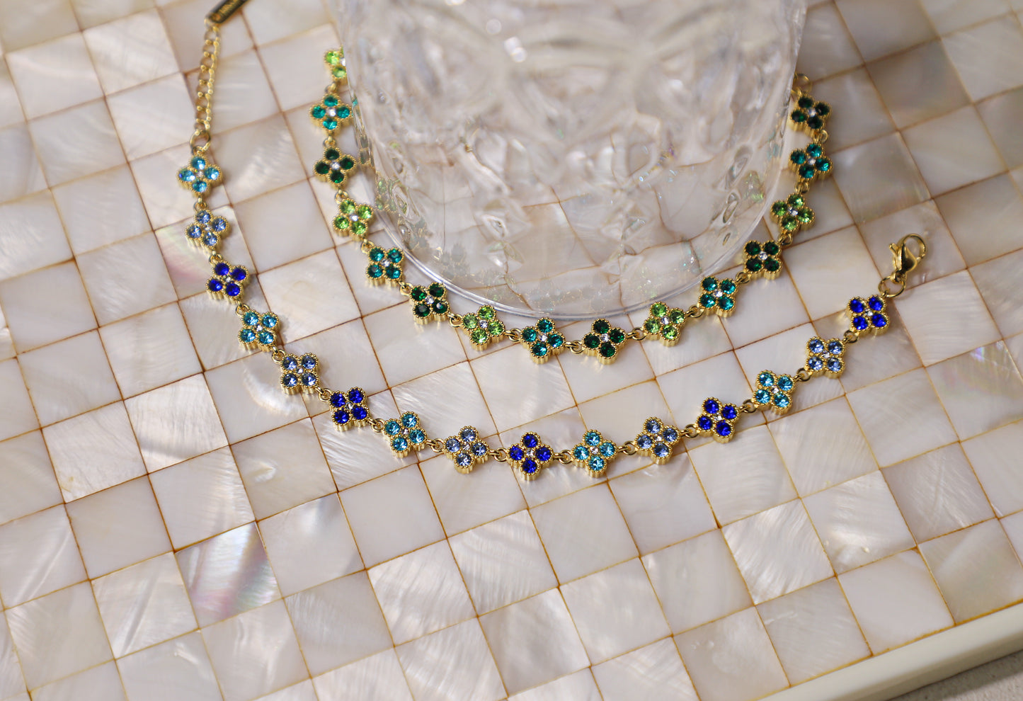 edoa French Chic Gemstone Vintage Clover Bracelet