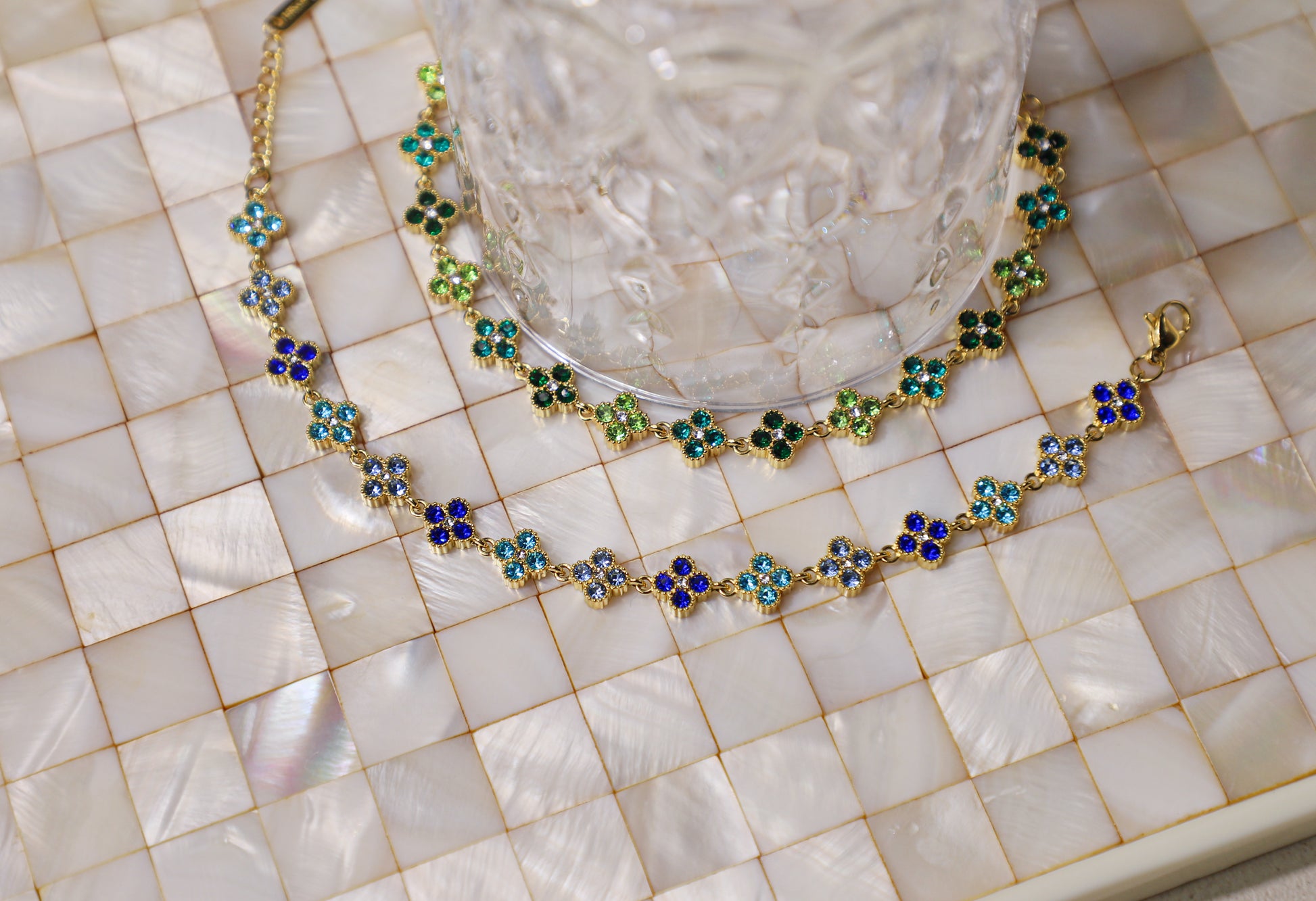edoa French Chic Gemstone Vintage Clover Bracelet