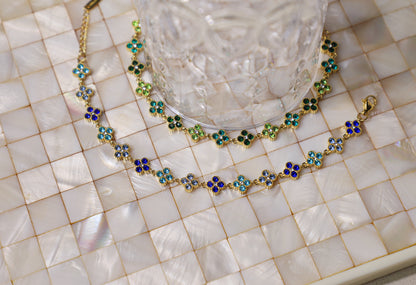 edoa French Chic Gemstone Vintage Clover Bracelet